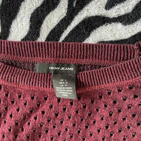 DKNY jeans burgundy women’s pull over sweater 3/4 sleeves autumn fall size large - Picture 3 of 8